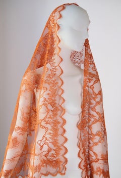 Hermes S / 2006 Gaultier Era Vintage Orange Spitze Schleier Schal Schal