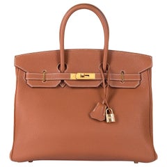 Hermes 'Taurillon Gold' Fjord Birkin 35 with Gold Hardware