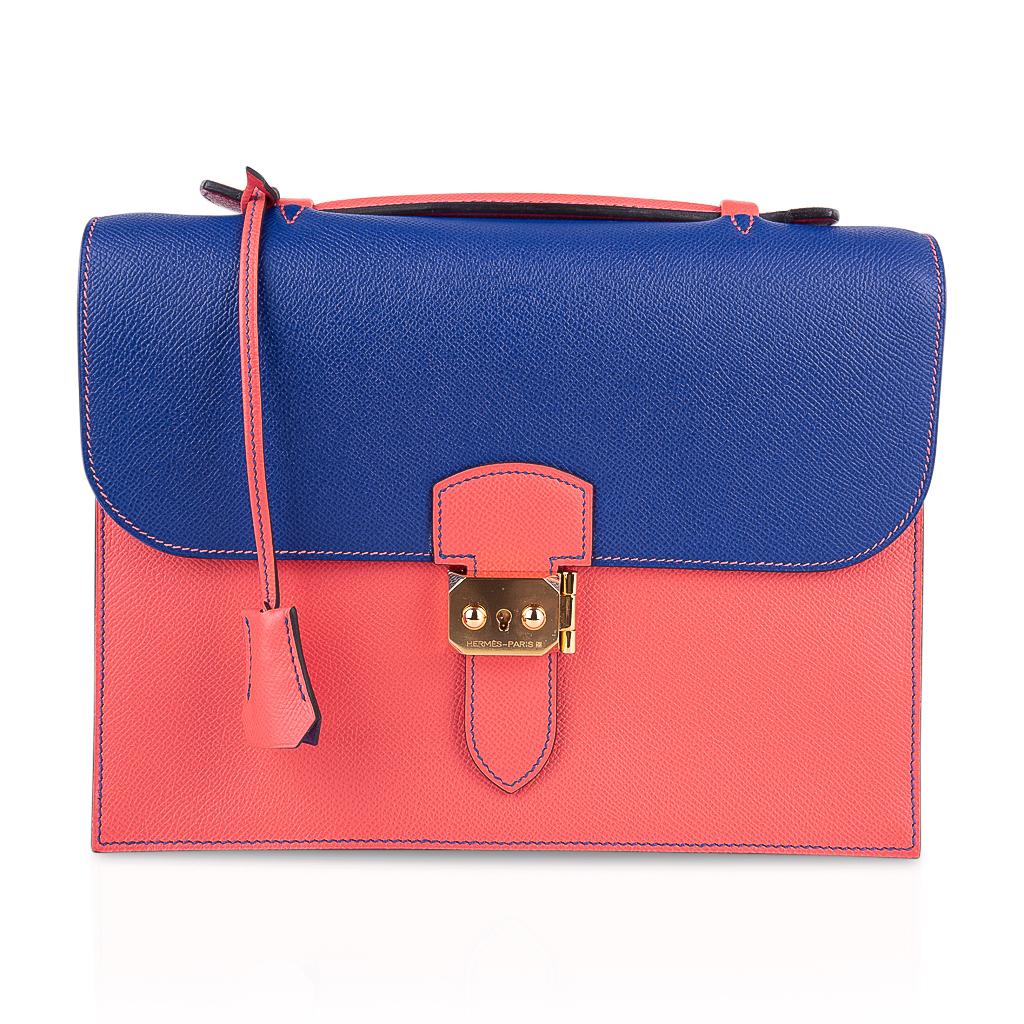 Hermes Sac A Depeche HSS 27 Bag Limited Edition Electric Blue/Rose Jaipur Epsom In New Condition For Sale In Miami, FL