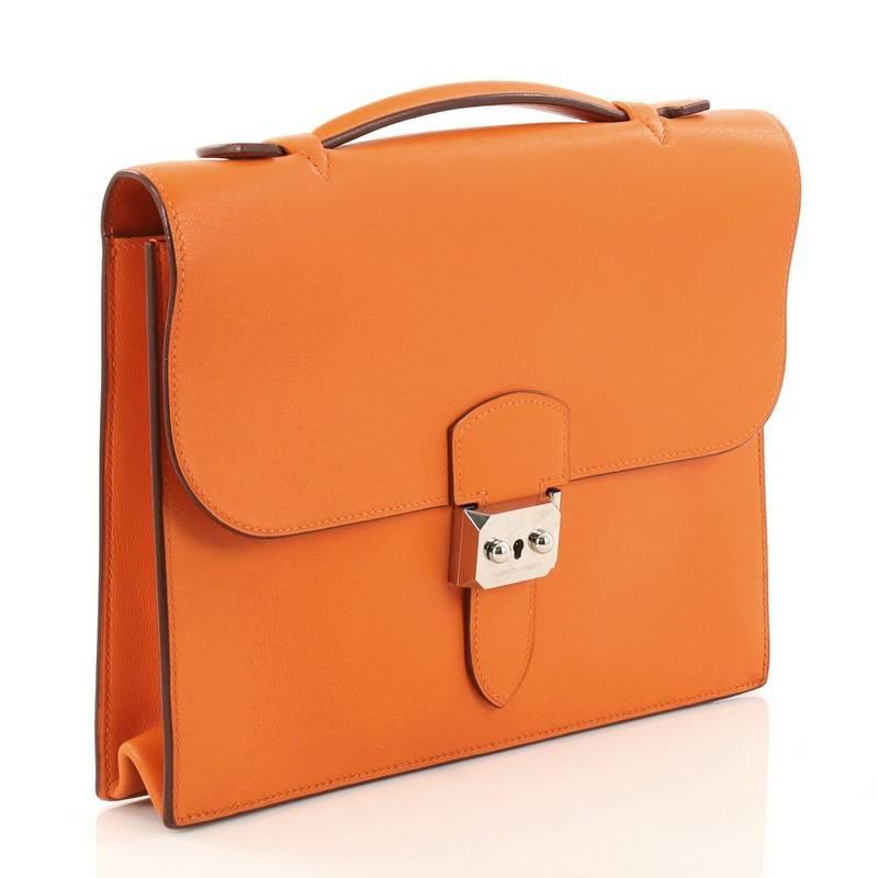 Orange Hermes Sac a Depeche Handbag Swift 27