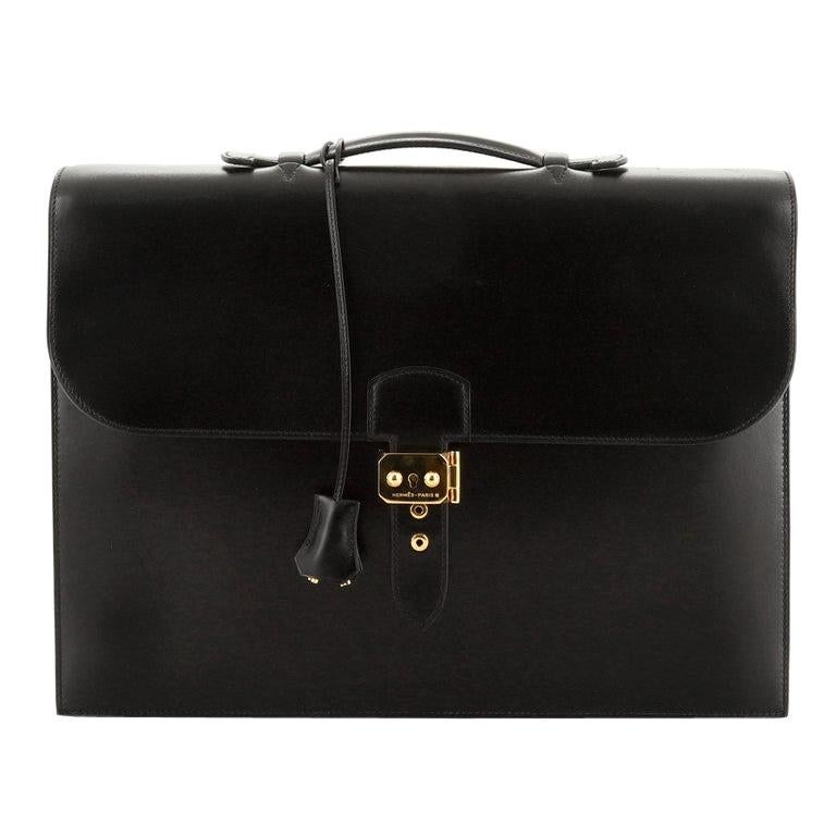 Hermes Black Box Leather Sac a Depeche 38 Briefcase Bag - Yoogi's Closet