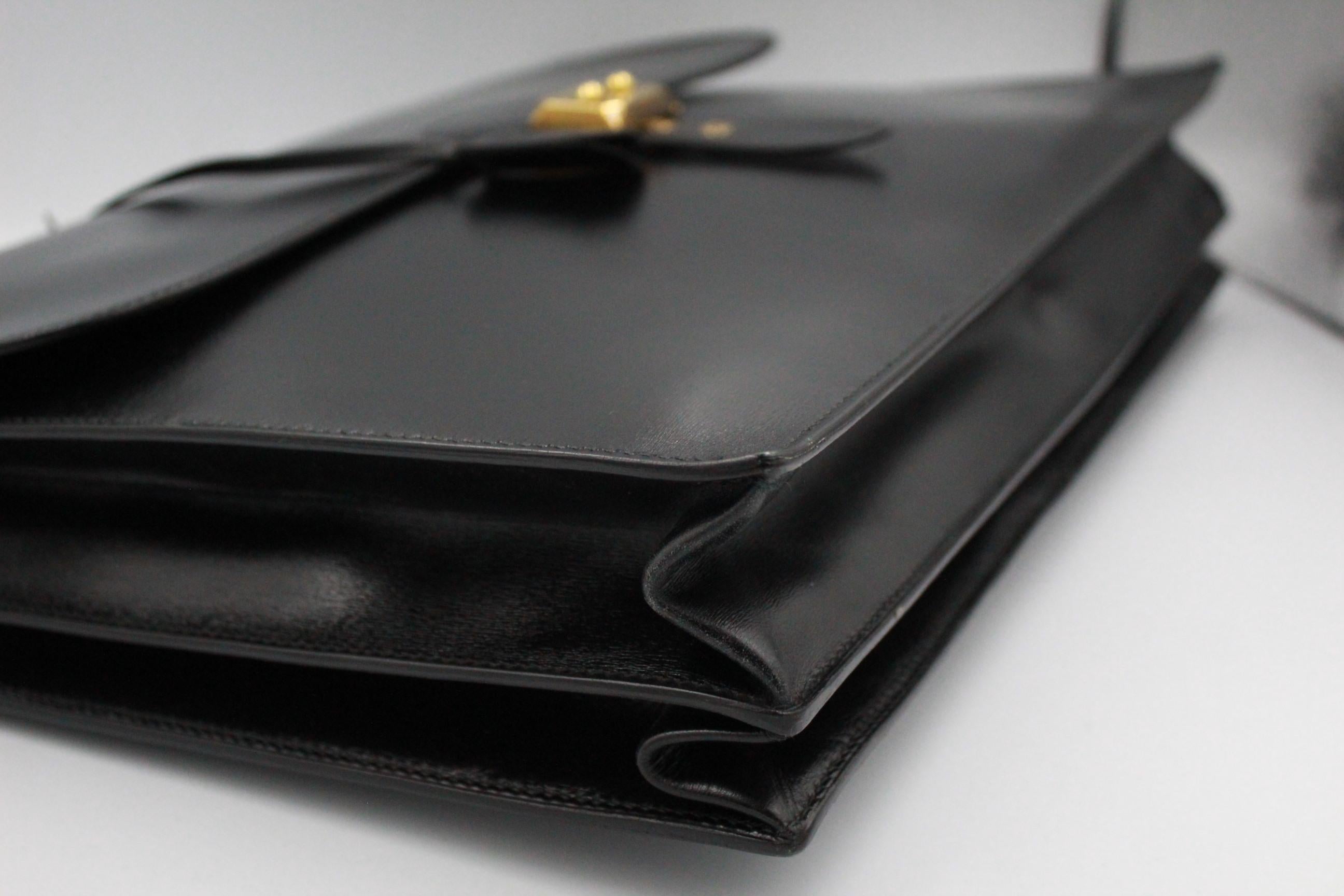 Black Hermes Sac a Depeches Briefcase Bag in black box Leather