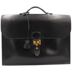 Hermes  Sac a Depeches Briefcase Bag in black box Leather