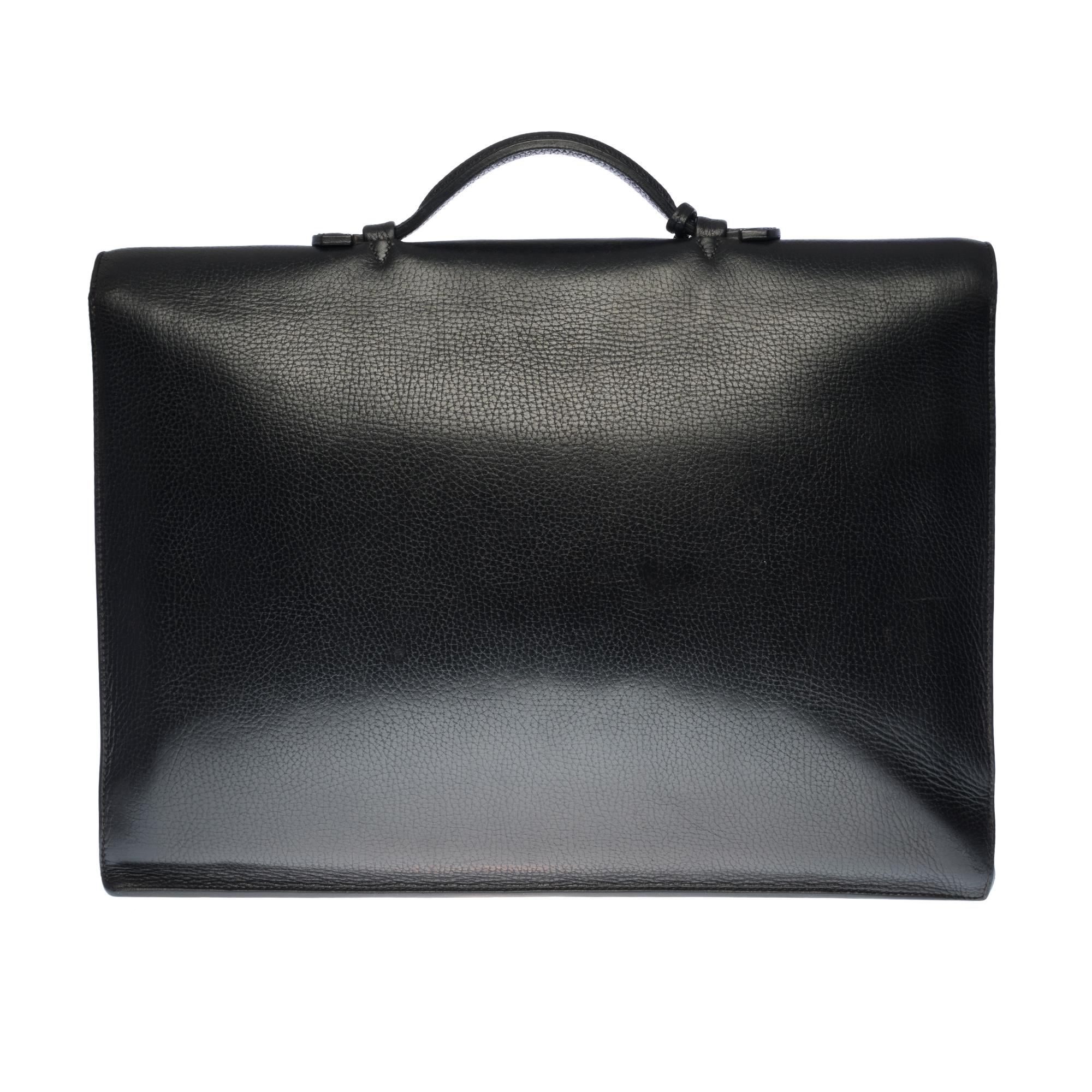 Very chic Hermès Briefcase Bag in Ardennes Cow (the Ardennes cow is one of the most beautiful leathers of the house Hermès . It is known for its beauty and resistance and is no longer produced hence its rarity) black, gold metal trim, Single handle