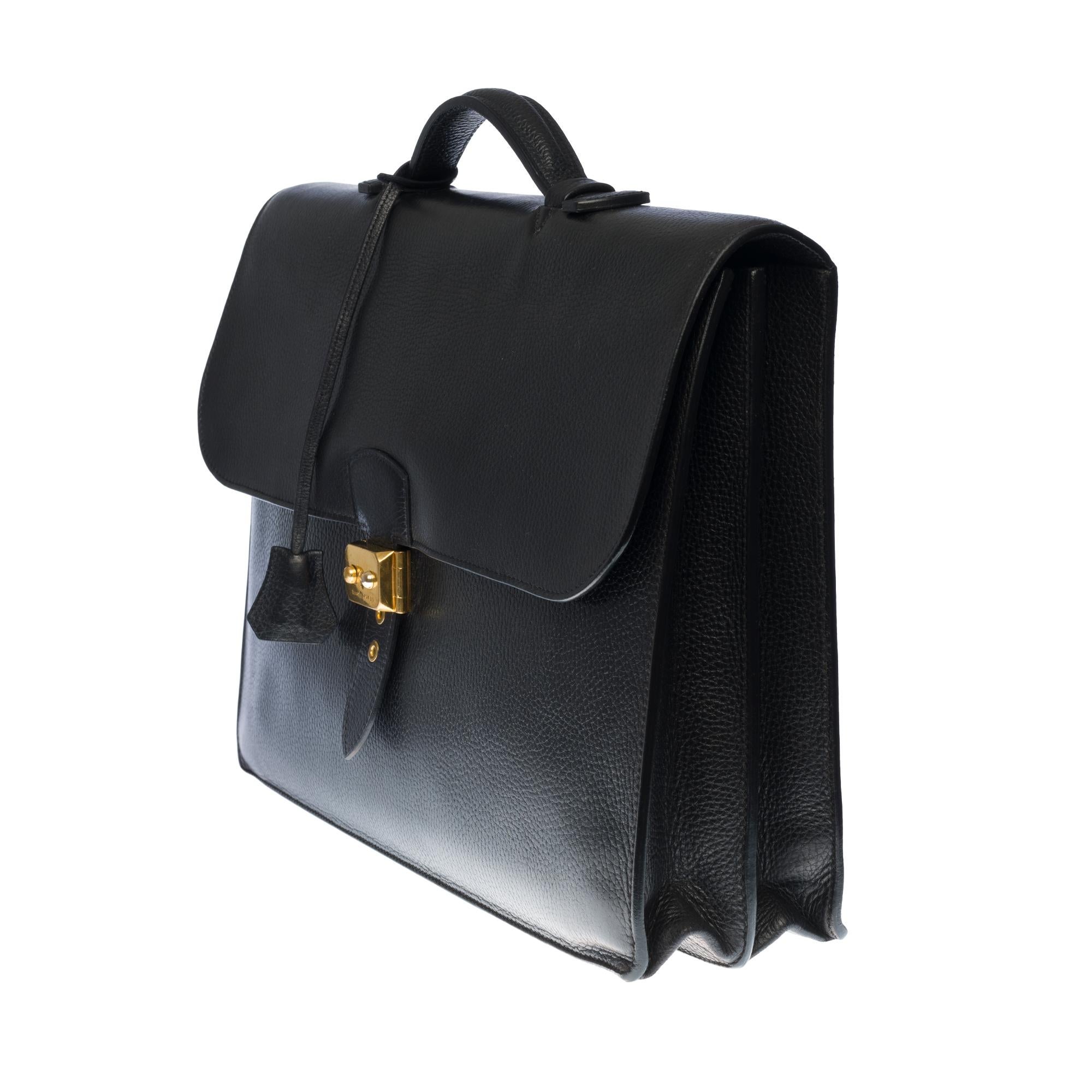 Black Hermès Sac à dépêches briefcase in black Vache d'Ardennes leather with GHW