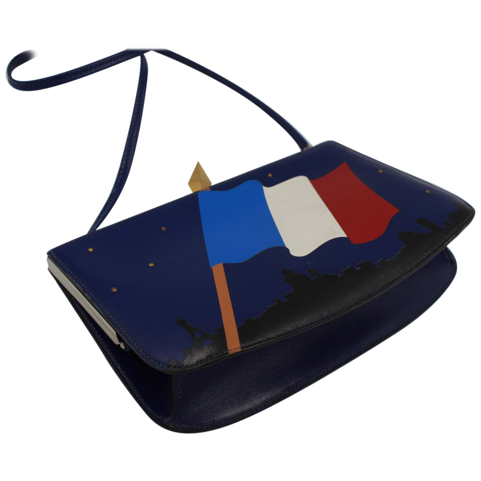 Hermès Sac à Malice in blue leather, with the French flag in leather patchwork