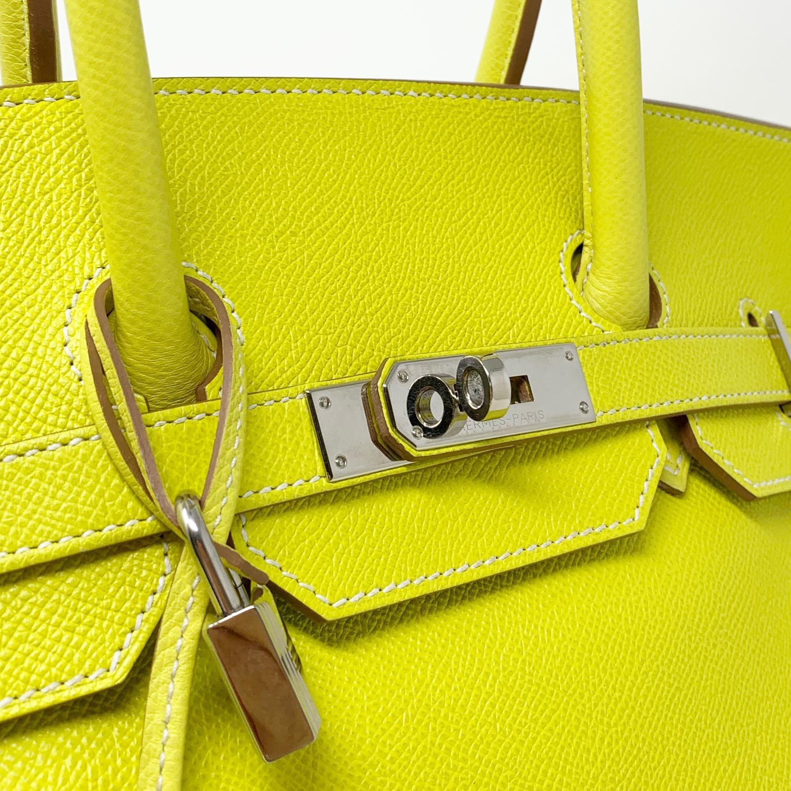 Hermès Sac Birkin 35 Epsom Lime, 2000  In Good Condition For Sale In Milan, IT