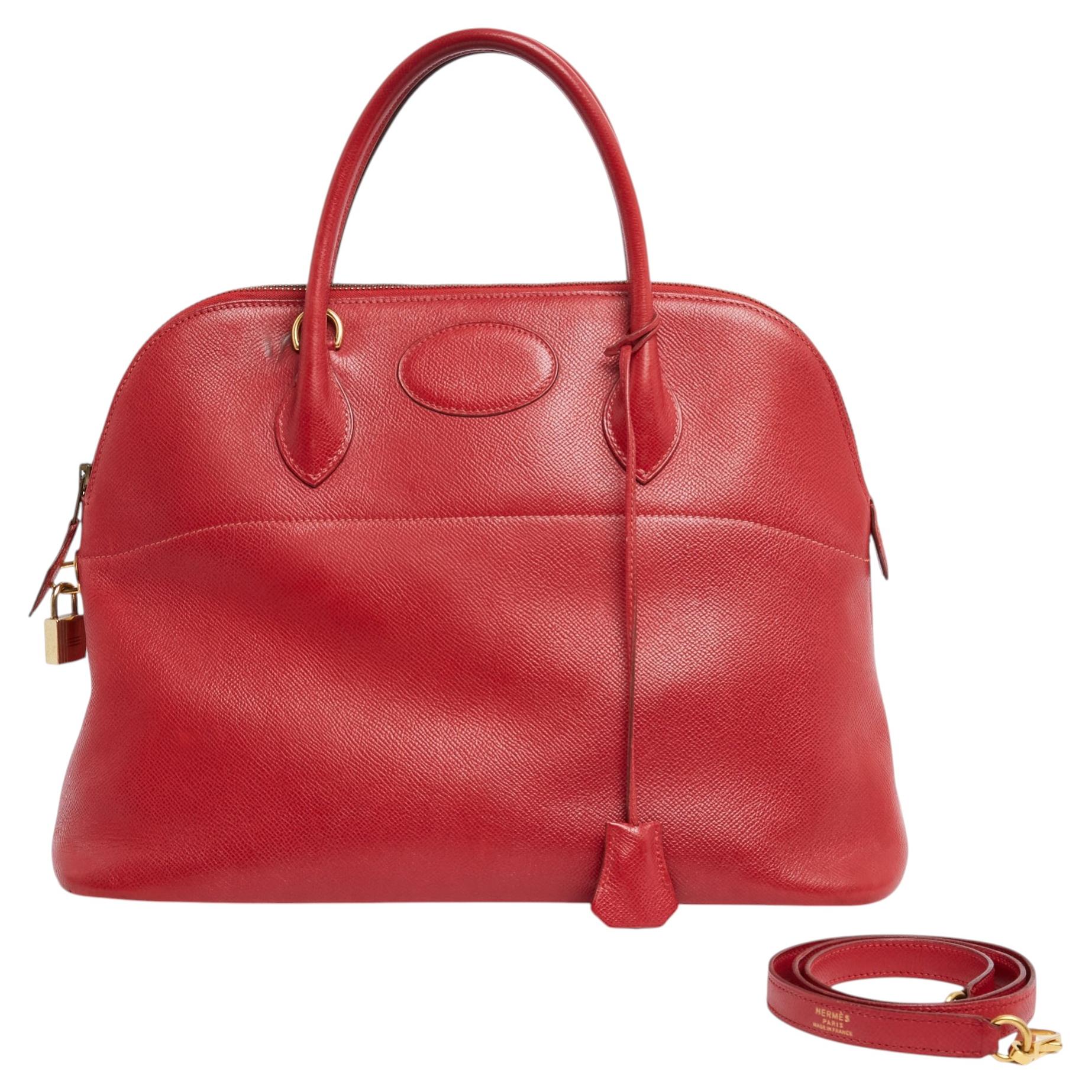 Hermès Sac Bolide Courchevel Bandouliere 1971 Red Leather Hand Bag Strap Hermes