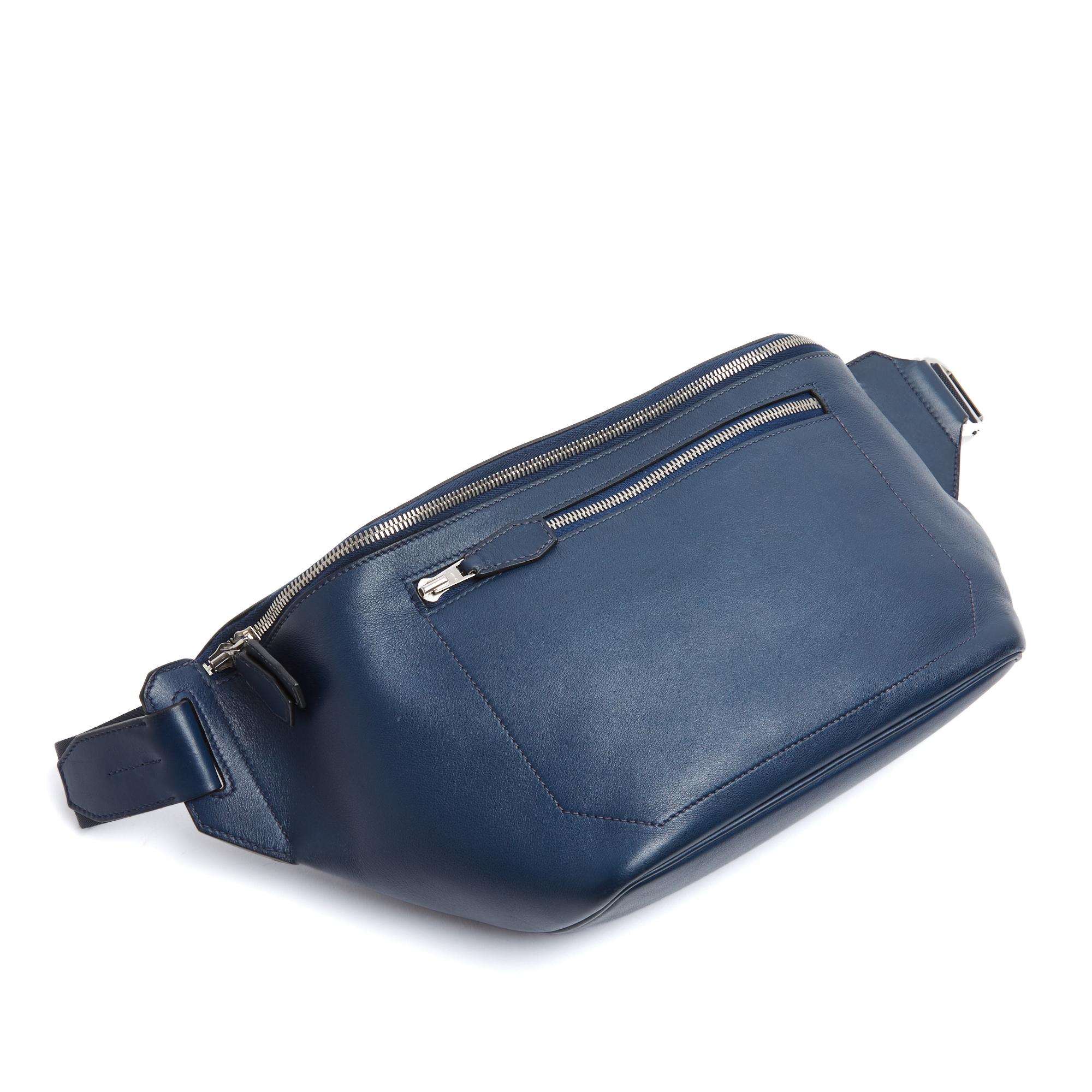 Black Hermès Sac Ceinture 2017-2020 Cityslide GM Blue Swift Leather Bag on Belt Hermes For Sale