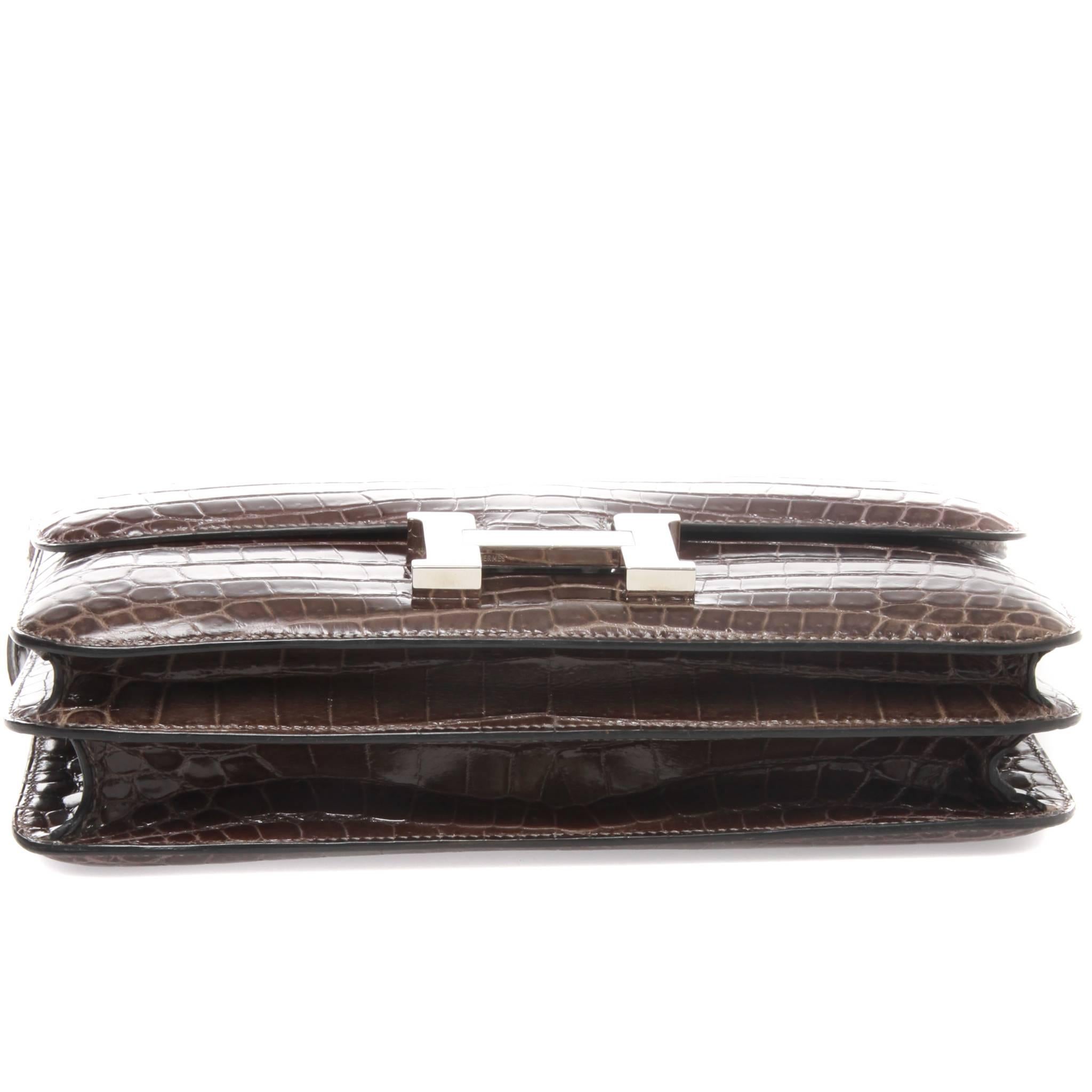 Gray Hermes Sac Constance Elan Crocodile Niloticus Lisse