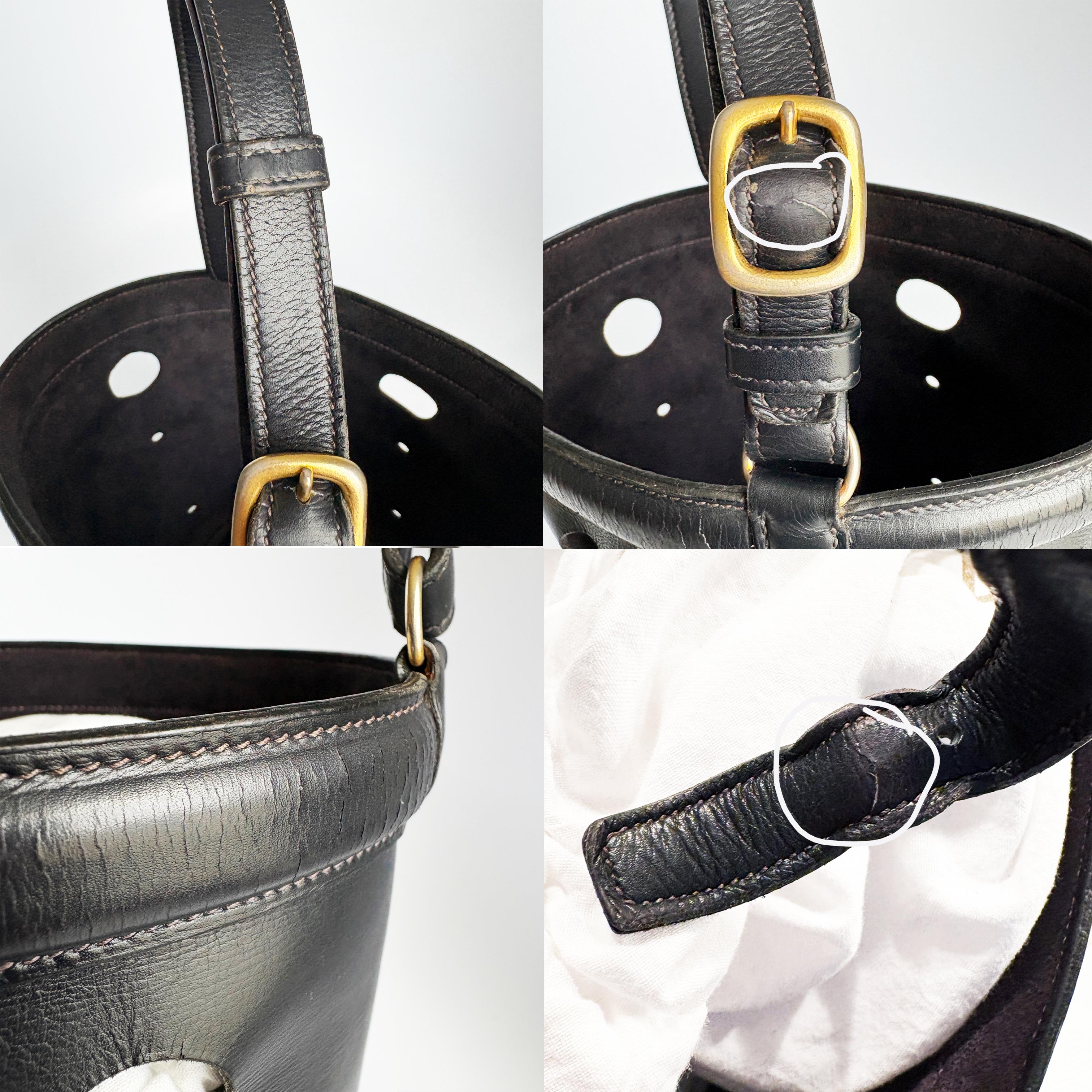 Hermes Sac de Mangeoire Bag Tote Black Box Calf Leather Feed Bucket Bag Vintage For Sale 7