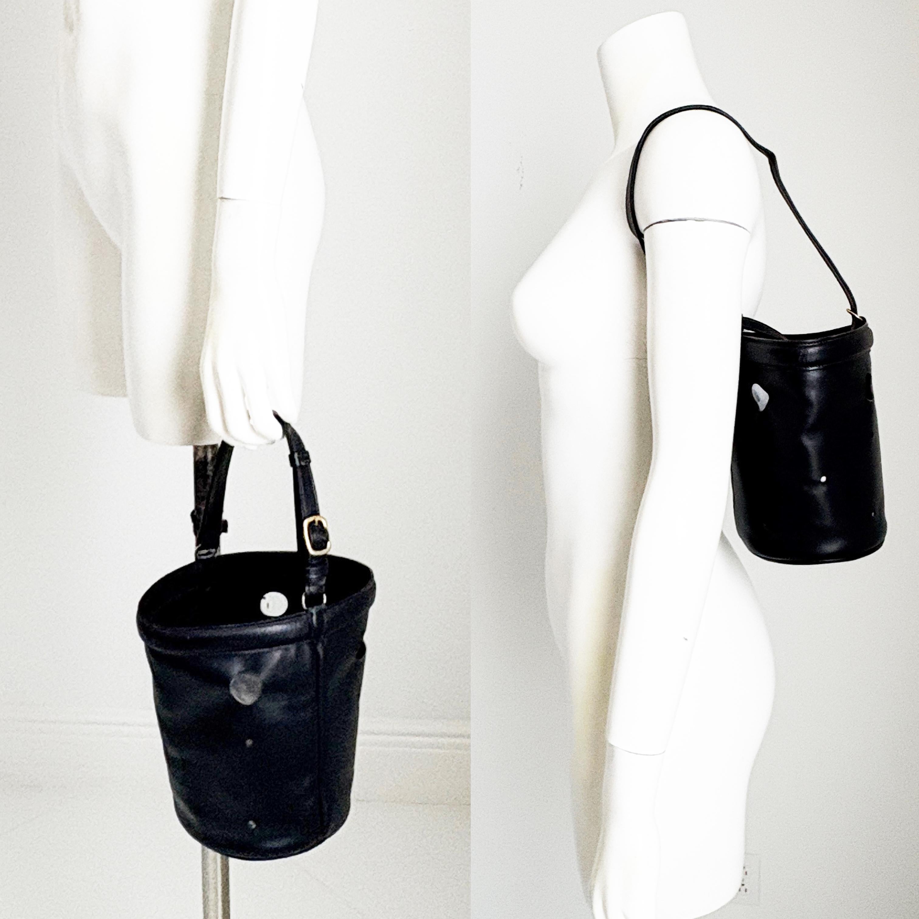 Women's or Men's Hermes Sac de Mangeoire Bag Tote Black Box Calf Leather Feed Bucket Bag Vintage For Sale