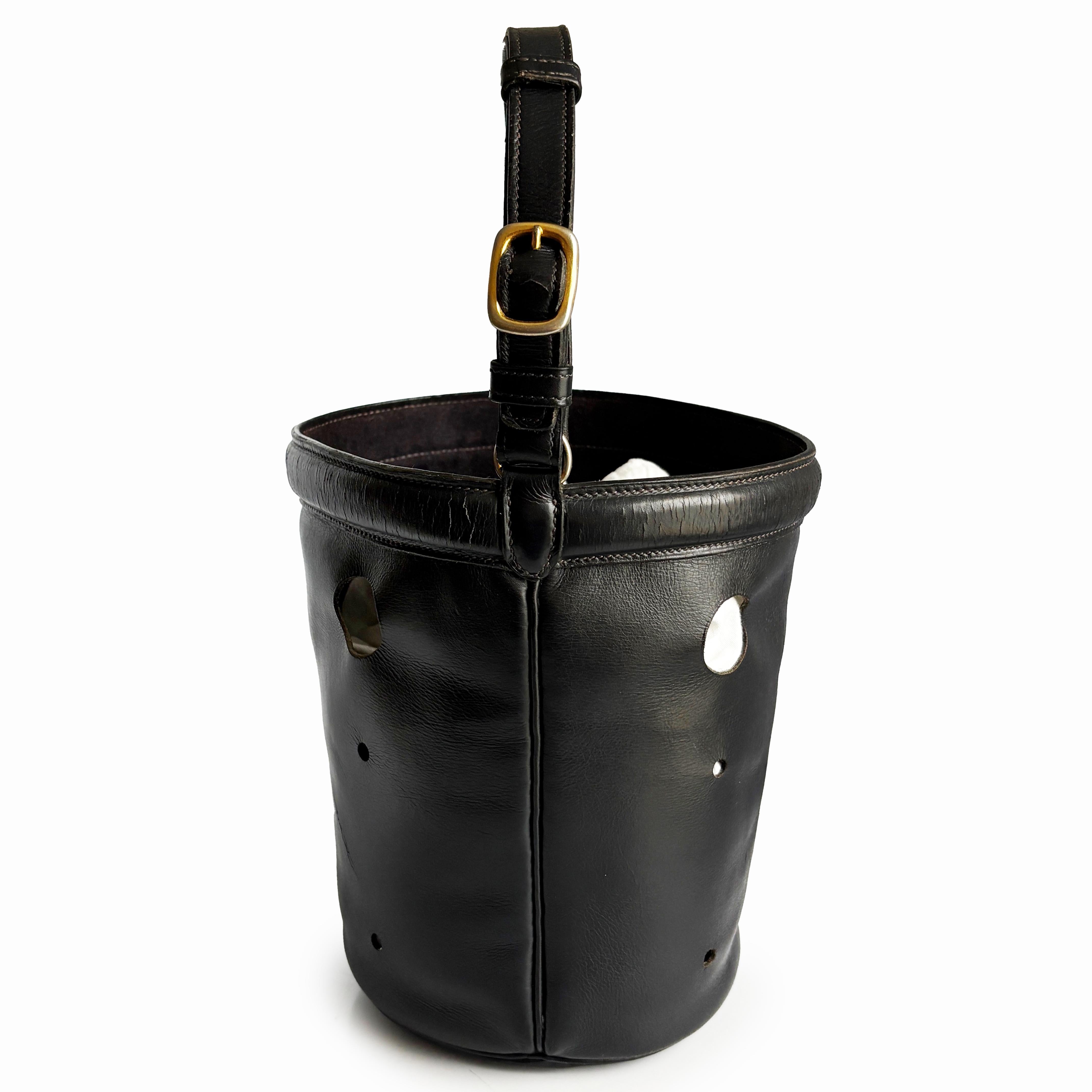 Hermes Sac de Mangeoire Bag Tote Black Box Calf Leather Feed Bucket Bag Vintage For Sale 1
