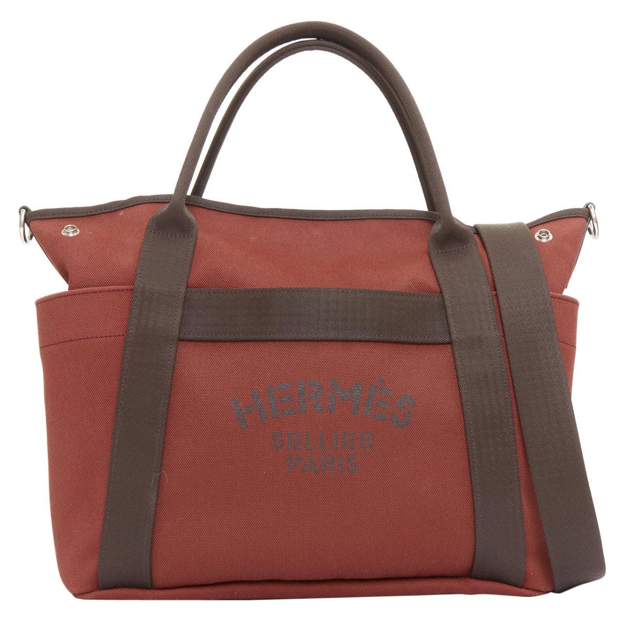 HERMES Sac de Panage Groom borsa in tela marrone bordeaux con logo in vendita