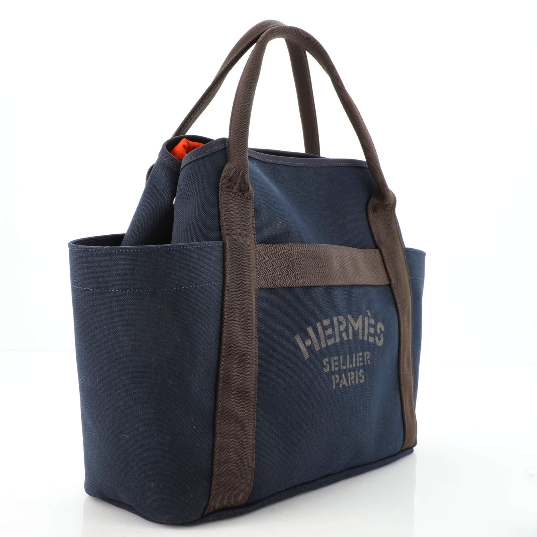 Hermes Tote Sac de Pansage Grooming Bag Gray Feutre/ Brown