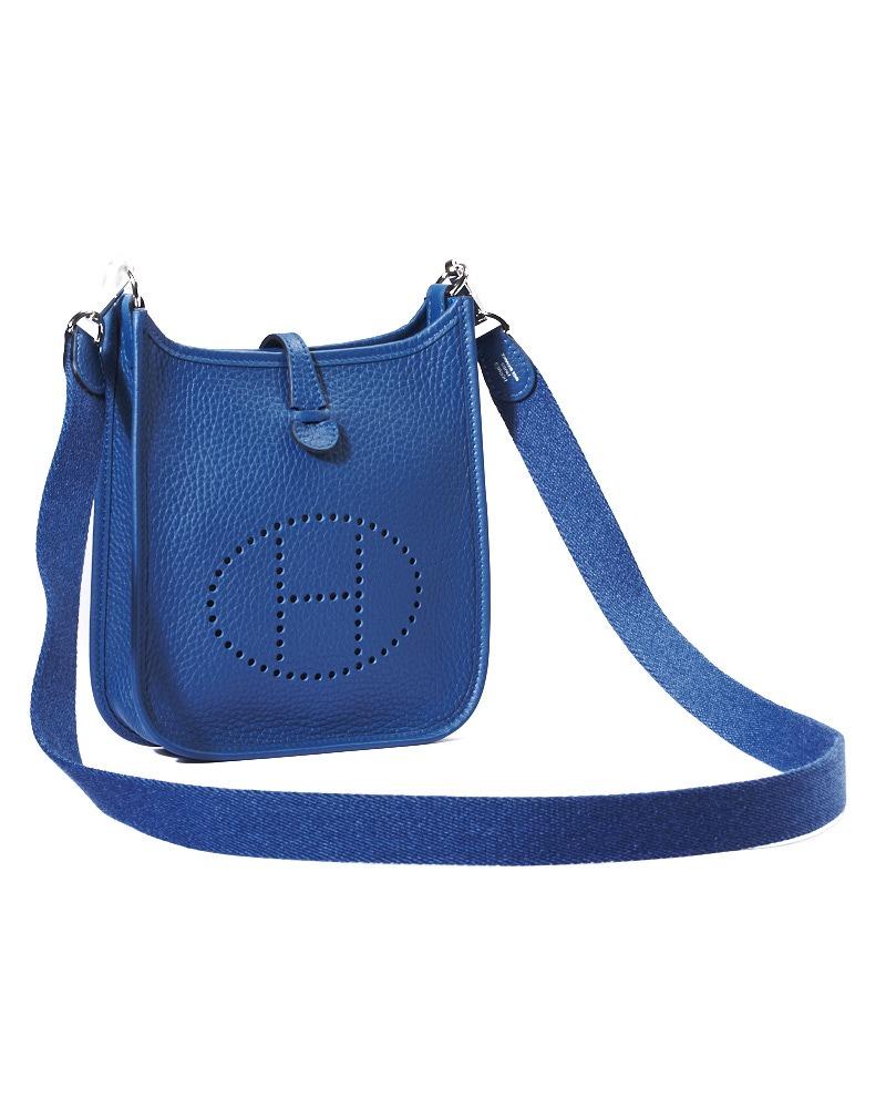 Hermès Sac Evelyne 16 Clemence Blue Tie in vendita 5