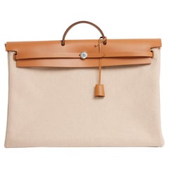 Hermès Sac Herbag 50 Zip Retourne Natural Leather Canvas Borsa Hermes Pristine