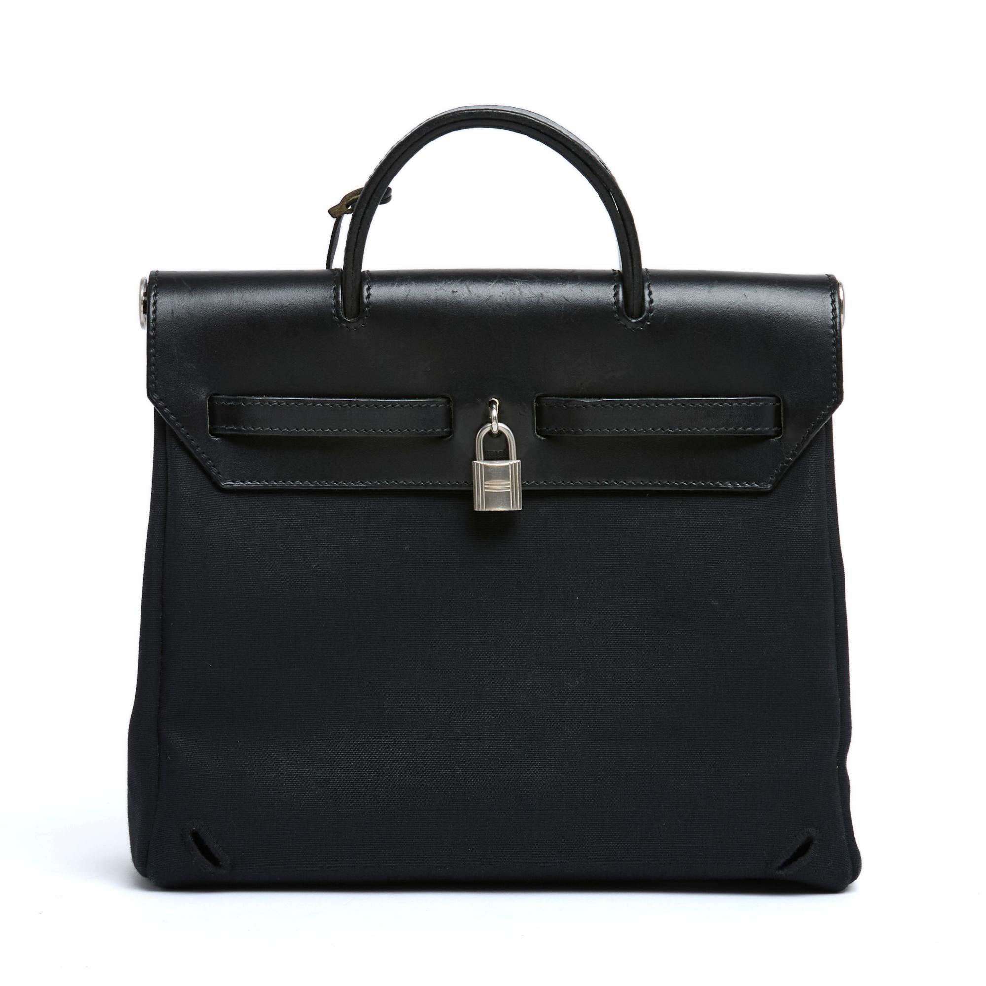 Women's or Men's Hermès Sac Herbag Black Canvas Leather Back Pack x2  Pristine Hermes For Sale