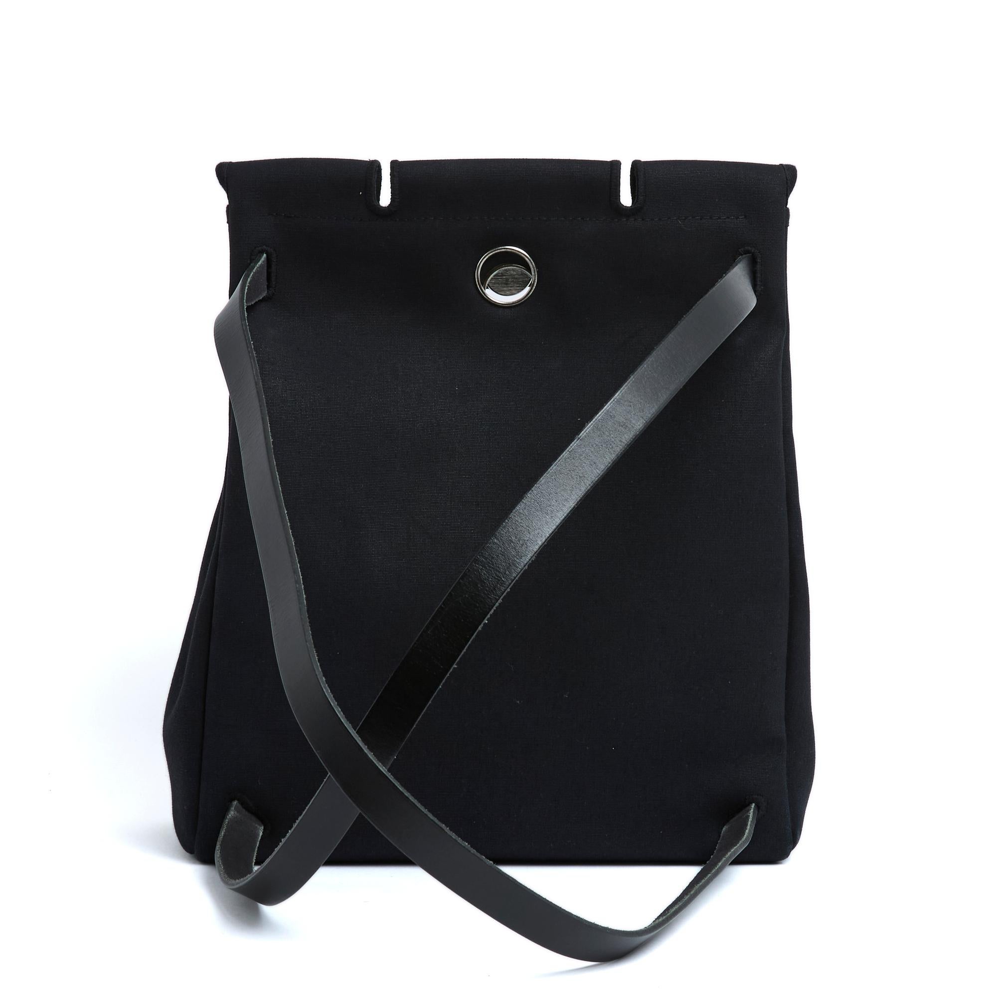 Hermès Sac Herbag Black Canvas Leather Back Pack x2  Pristine Hermes For Sale 2