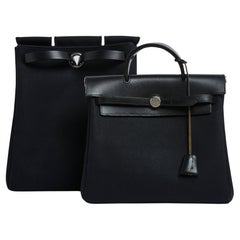 Hermès Sac Herbag Noir Toile Cuir Back Pack x2  Hermès immaculé