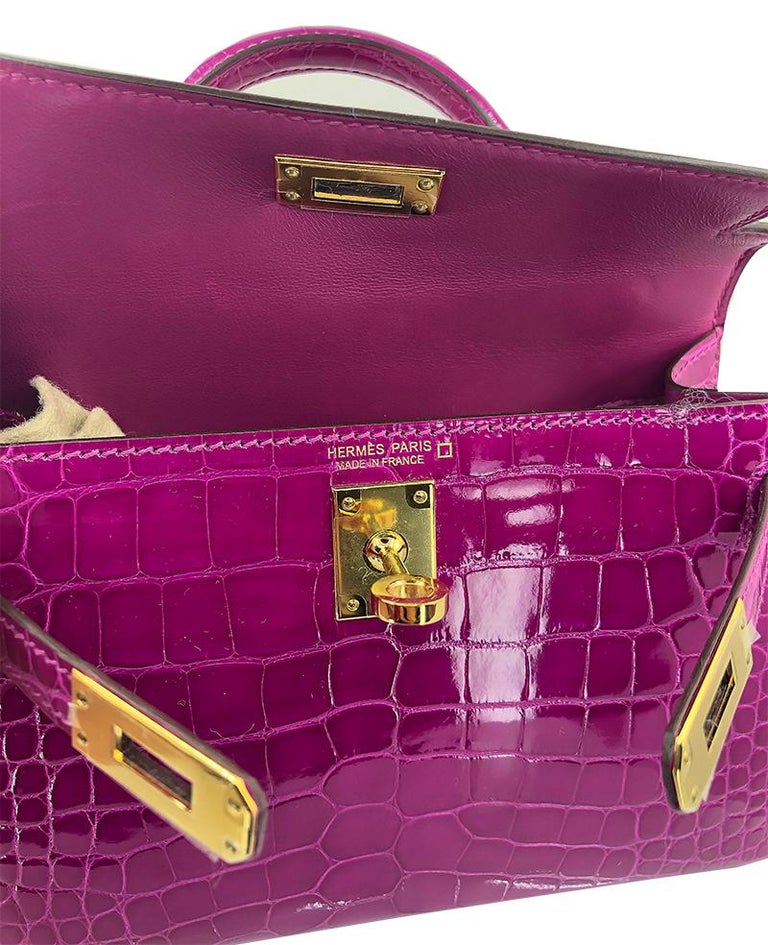 Replica Hermes Kelly Mini II Bag In Rose Dragee Embossed Crocodile Leather