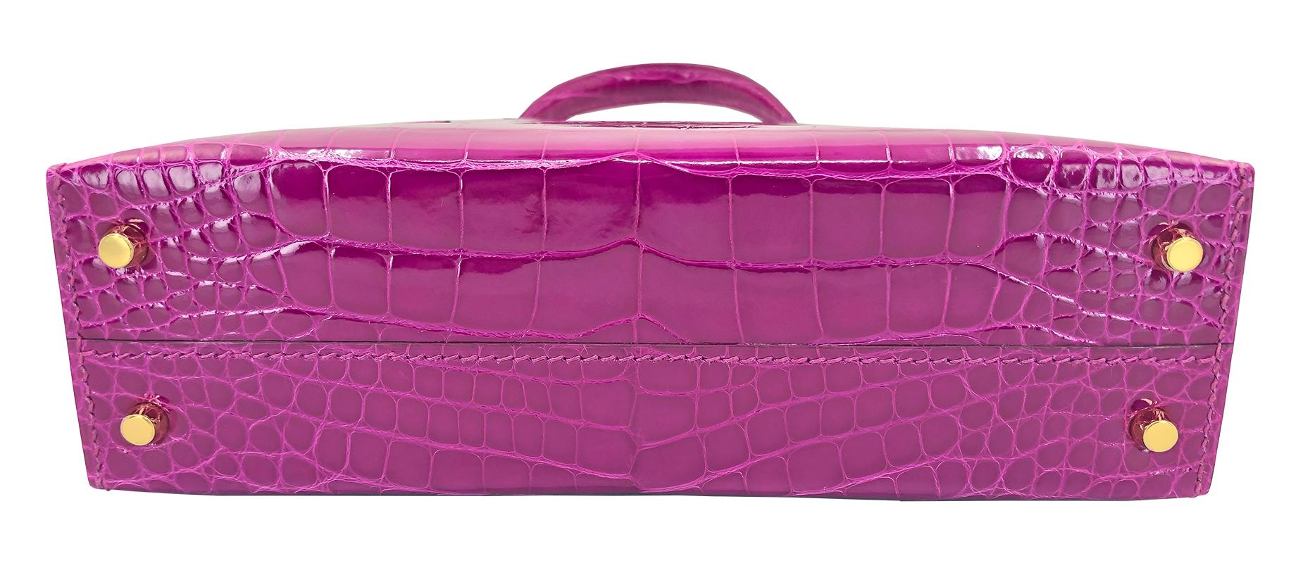 Purple HERMES Sac Kelly II Sellier Mini Alligator Crocodile Bag