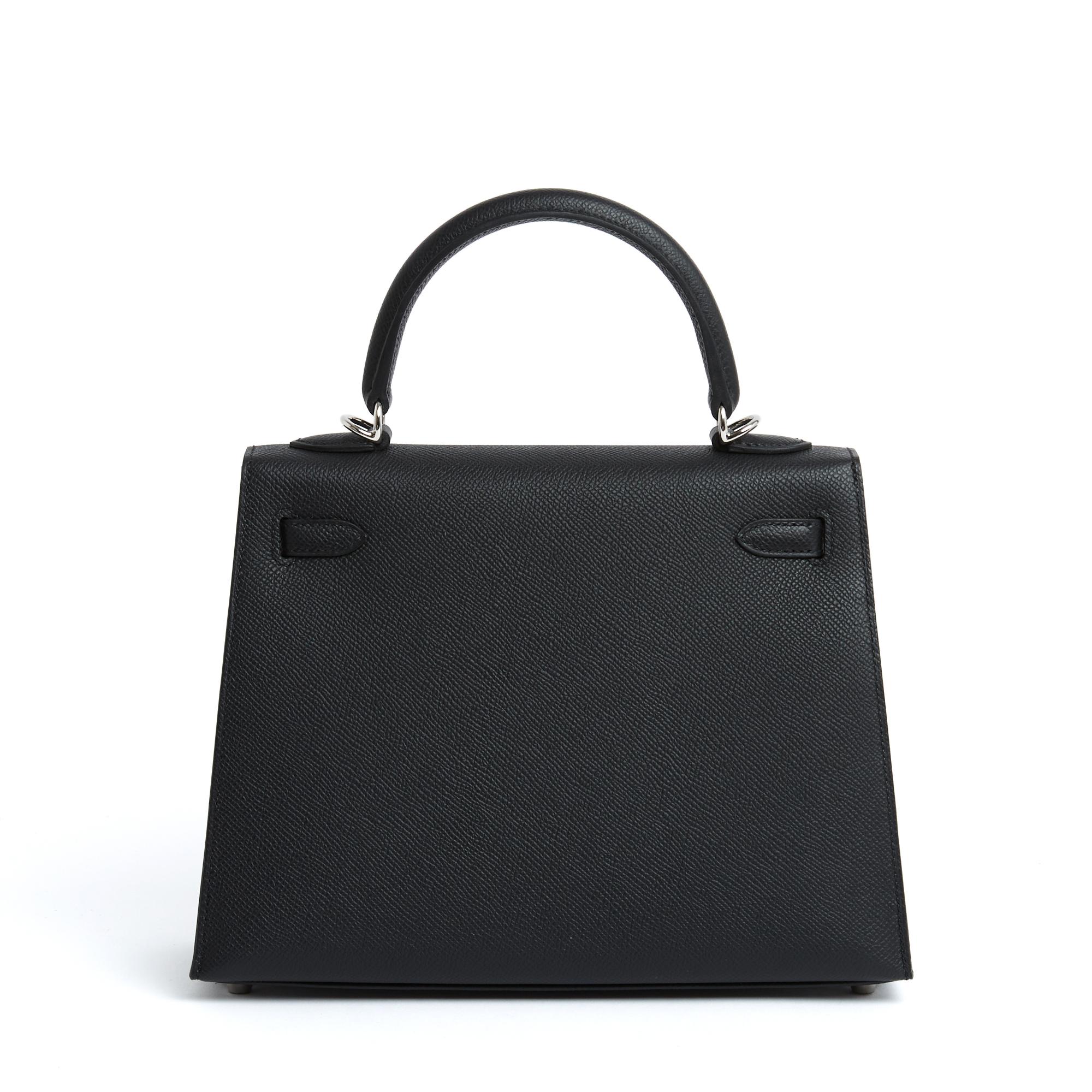 Women's or Men's Hermès Sac Kelly Sellier 2024 Black Epsom Leather 25 Kelly Bag Full Set Hermes