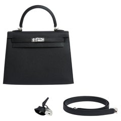 Hermès Sac Kelly Sellier 2024 Schwarz Epsom Leder 25 Kelly Bag Full Set Hermes