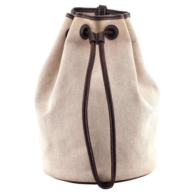 Hermes Sac Marin Recif Drawstring Bag Toile with Leather PM For Sale at