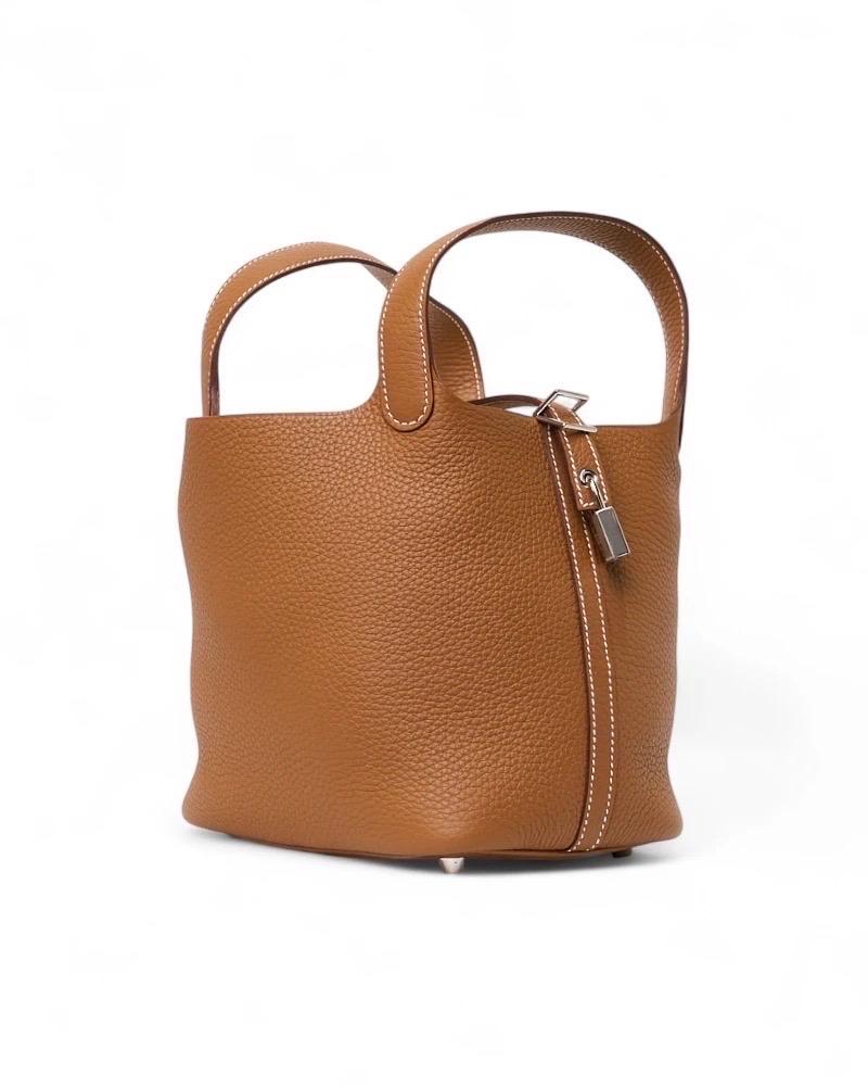 Hermès Beutel Picotin Schloss 18 Clemence Gold (Braun) im Angebot