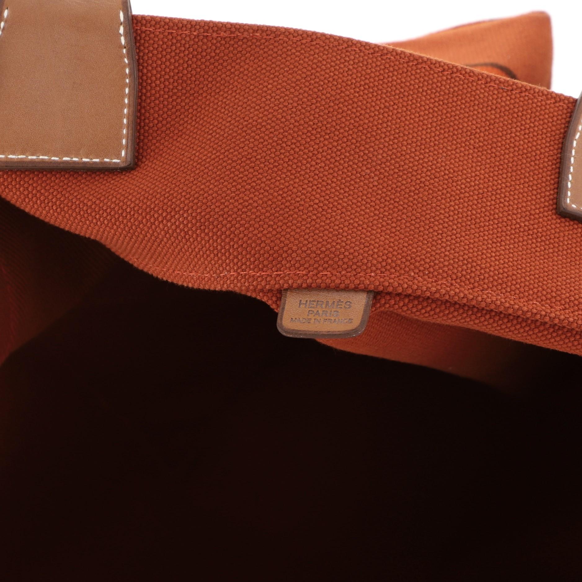 Brown Hermes Sac Steeple Tote Printed Toile with Wood