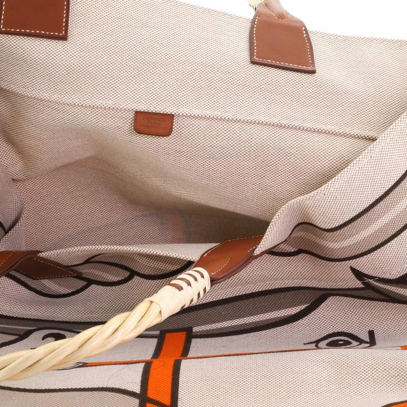 Beige Hermes Sac Steeple Tote Printed Toile With Wood 