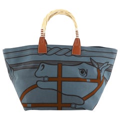 Hermes Sac Steeple Tote Printed Toile with Wood
