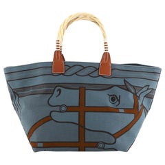 Hermes Sac Steeple Tote Printed Toile with Wood