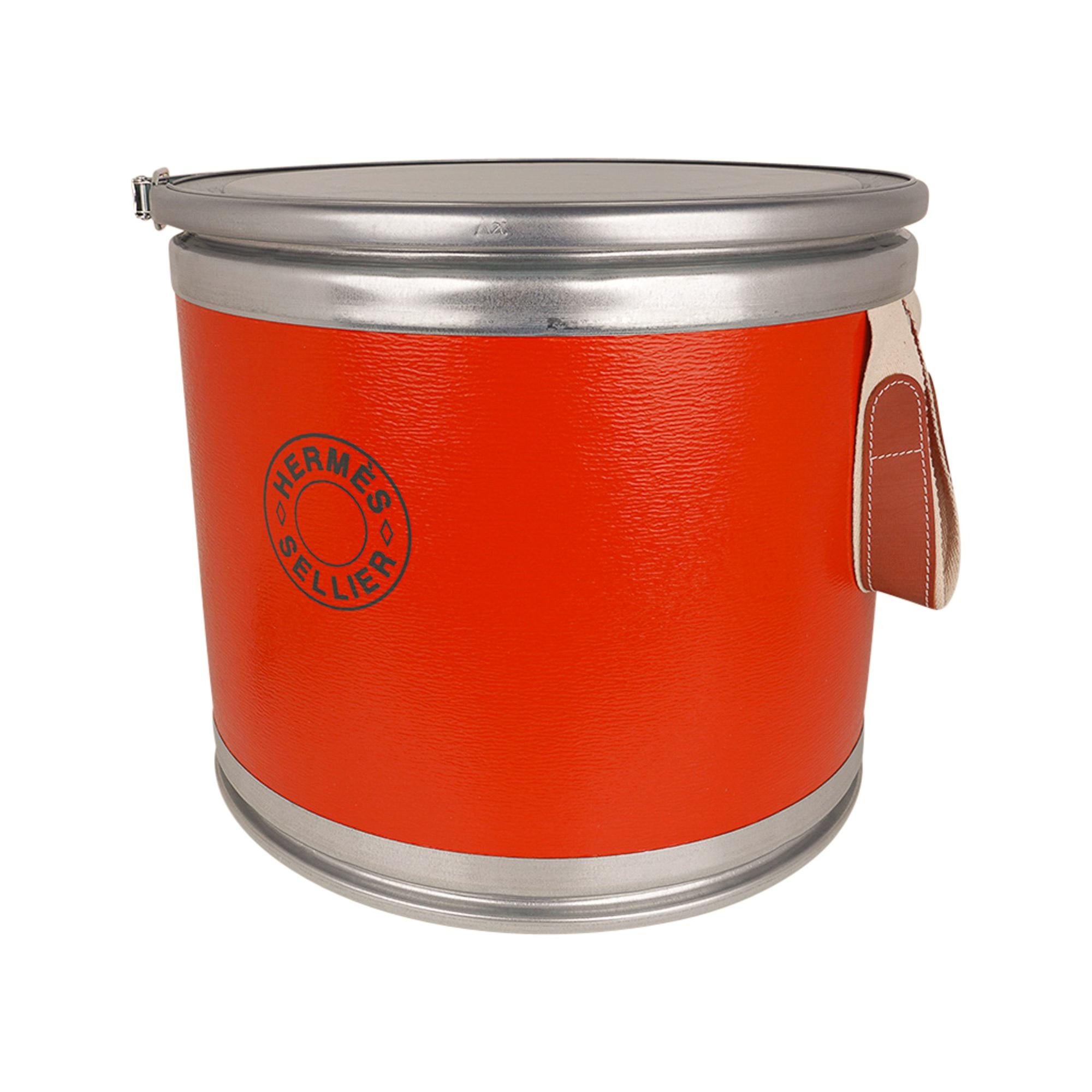 Red Hermes Saddle Box Orange Recycled Kraft Paper / Leather / Aluminum New