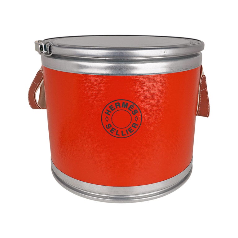 Hermes Saddle Box Orange Recycled Kraft Paper / Leather / Aluminum New