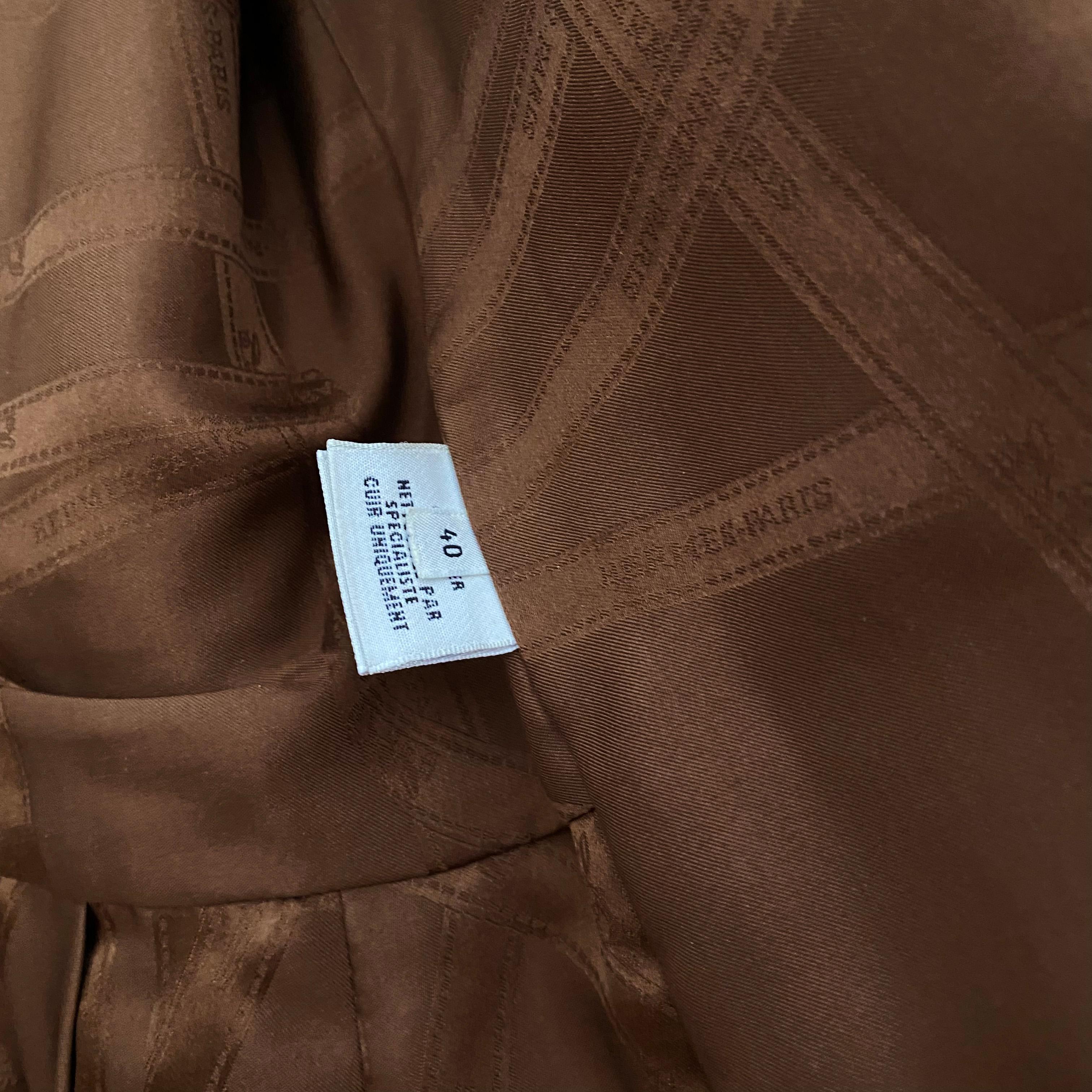 Hermès Saddle Leather Safari Biker Jacket with Logo Buttons and Silk Lining In Excellent Condition For Sale In Boston, MA