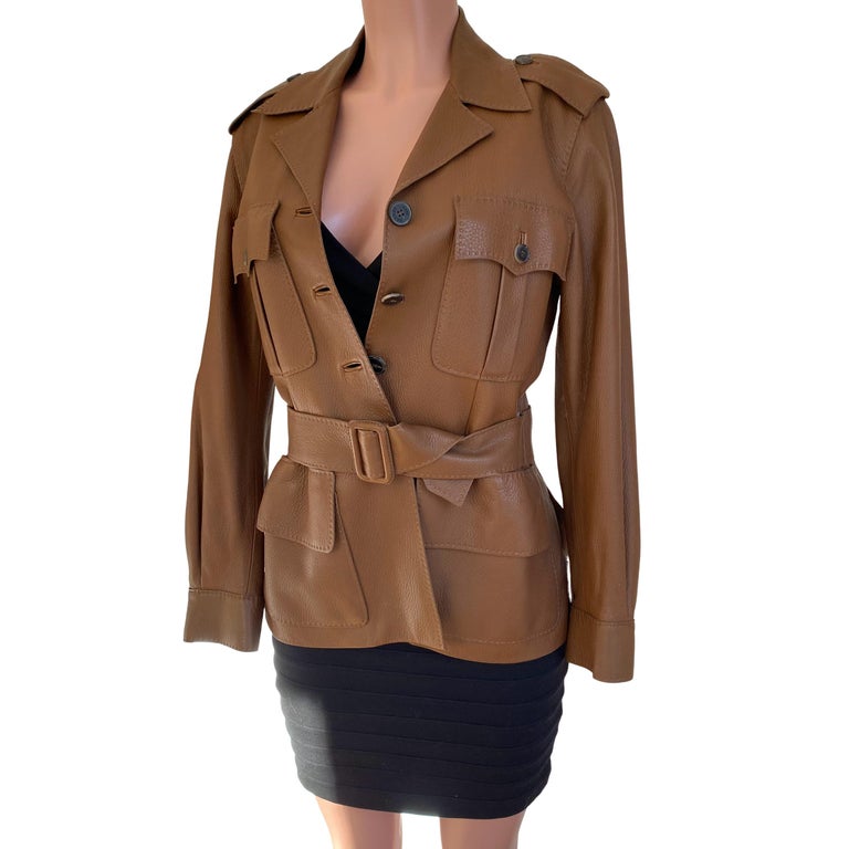 Women's Hermès Saddle Leather Safari Biker Jacket with Logo Buttons and Silk Lining For Sale