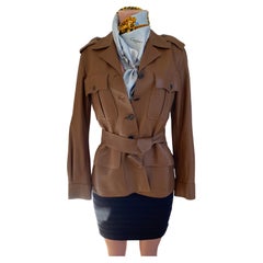 Used Hermès Saddle Leather Safari Biker Jacket with Logo Buttons and Silk Lining