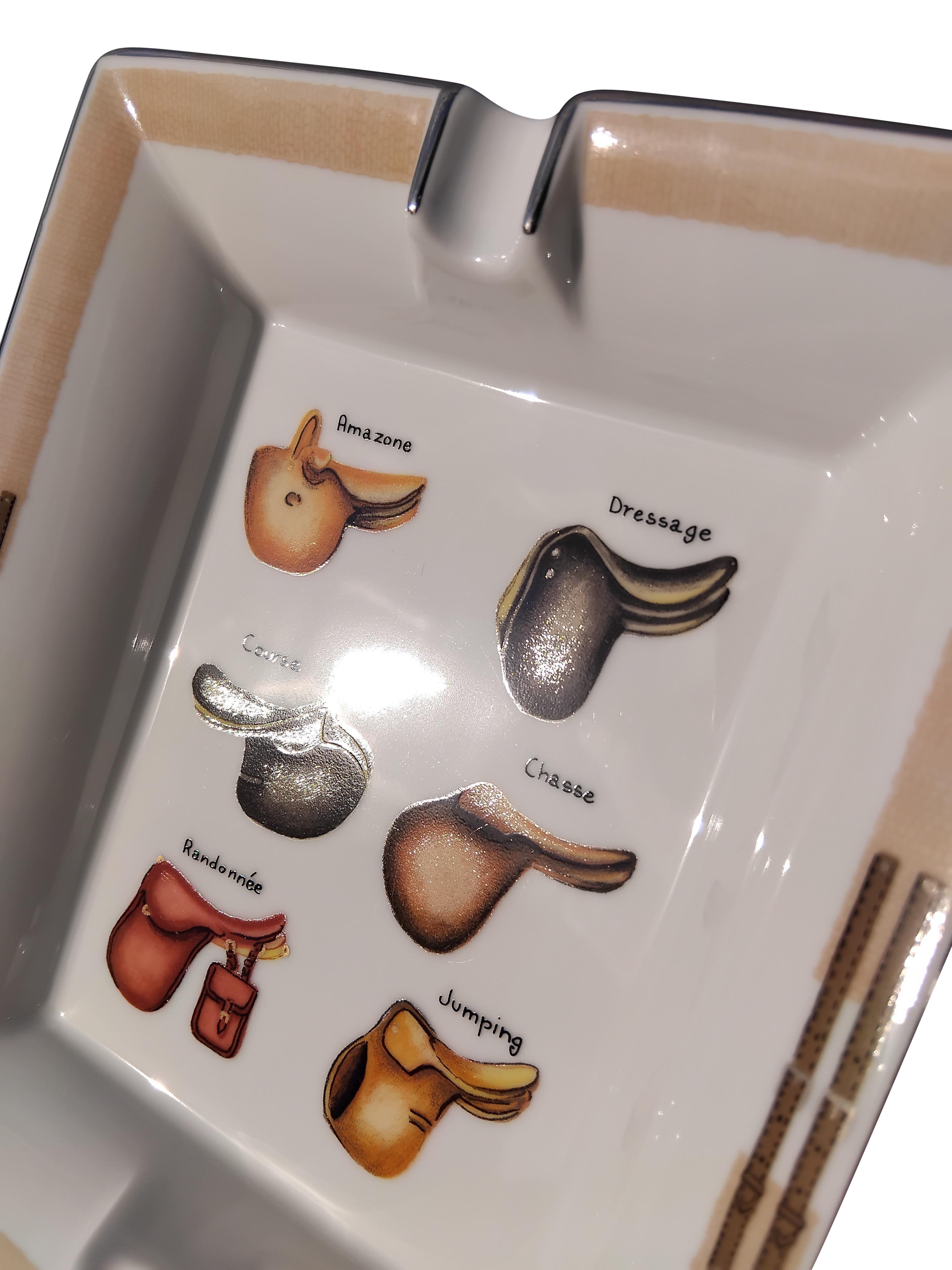 Hermès Saddles Cenicero para puros Bandeja de cambio Porcelana Caballo Equitación Rodeo Texas en venta 8