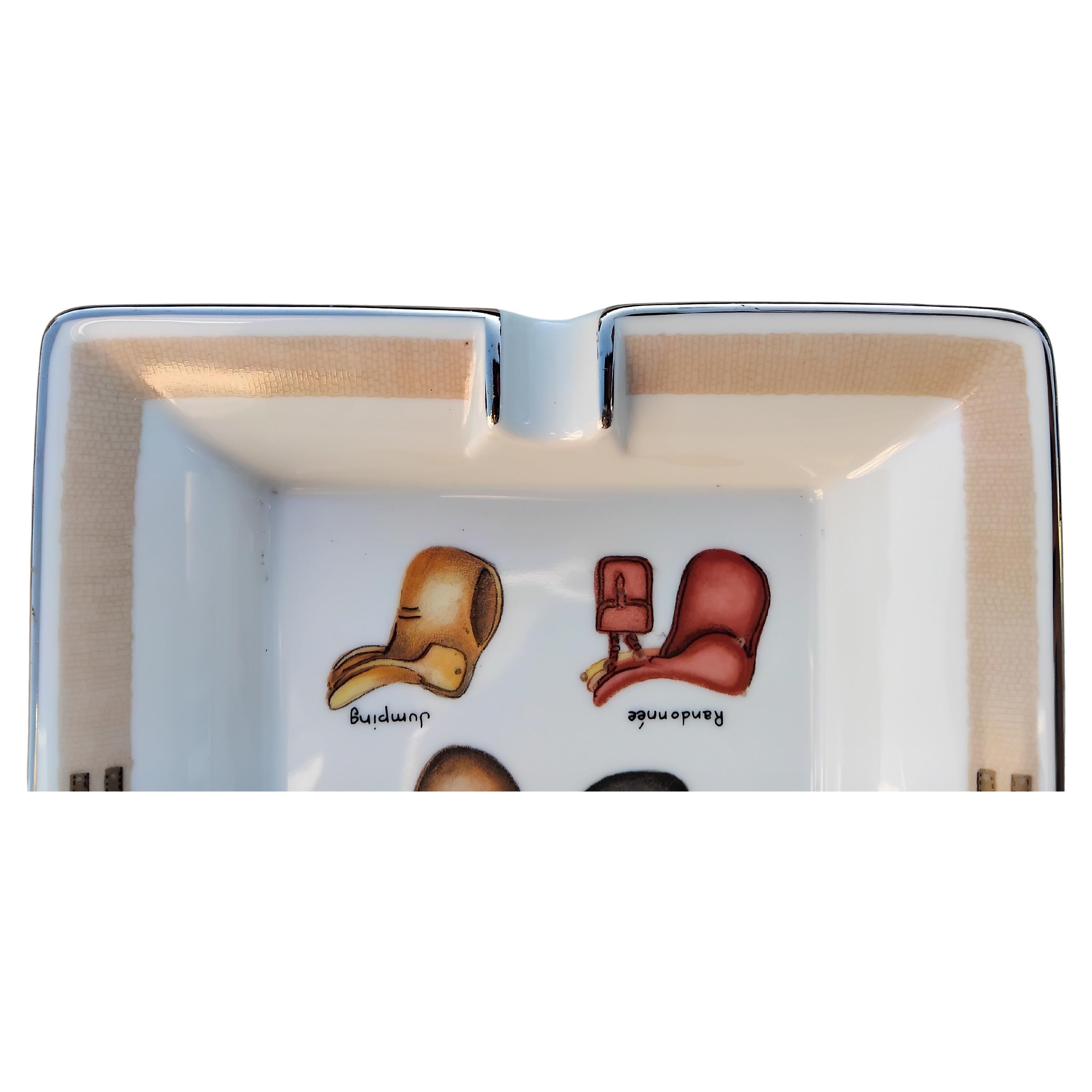 Women's or Men's Hermès Saddles Cigar Ashtray Change Tray Porcelain Horse Riding Rodeo Texas For Sale