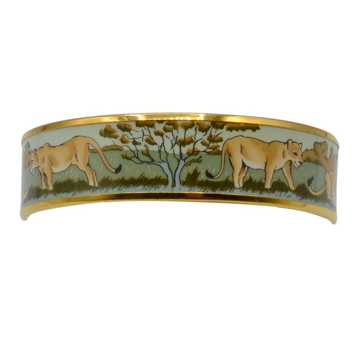 Hermes "Safari" Enamel and Gold Plated Bangle Bracelet
