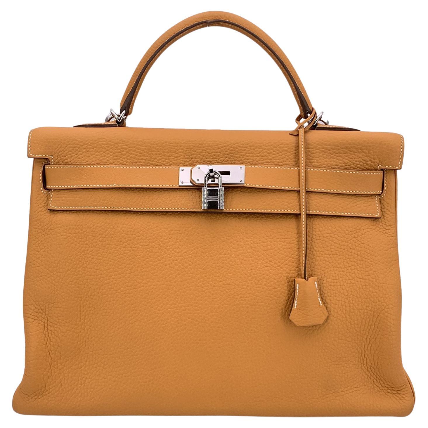Hermes Safran Clemence Leder Kelly 40 Retourne Handtasche Tasche im Angebot