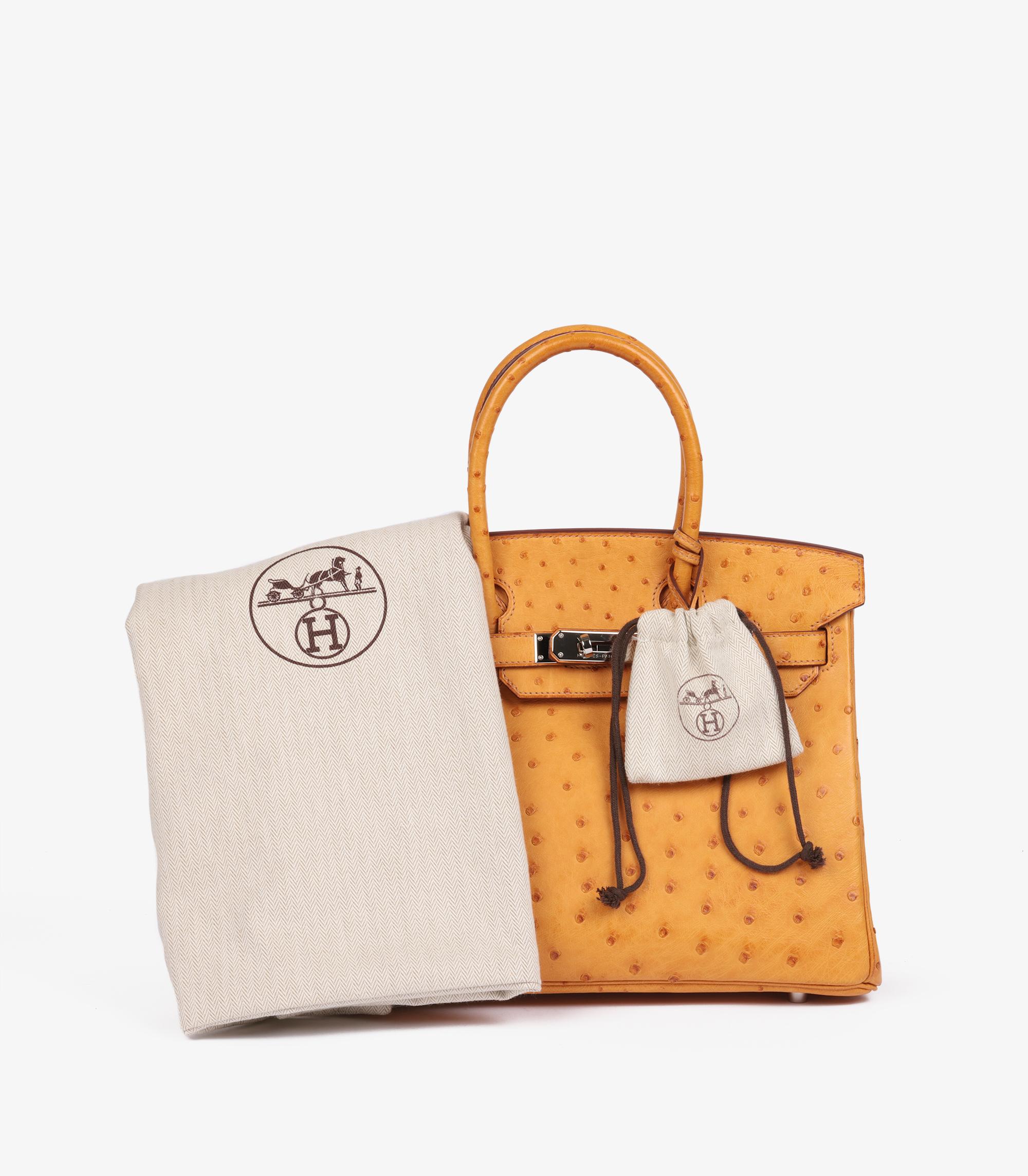 Hermès Saffron Ostrich Leather Birkin 30cm Retourne For Sale 5