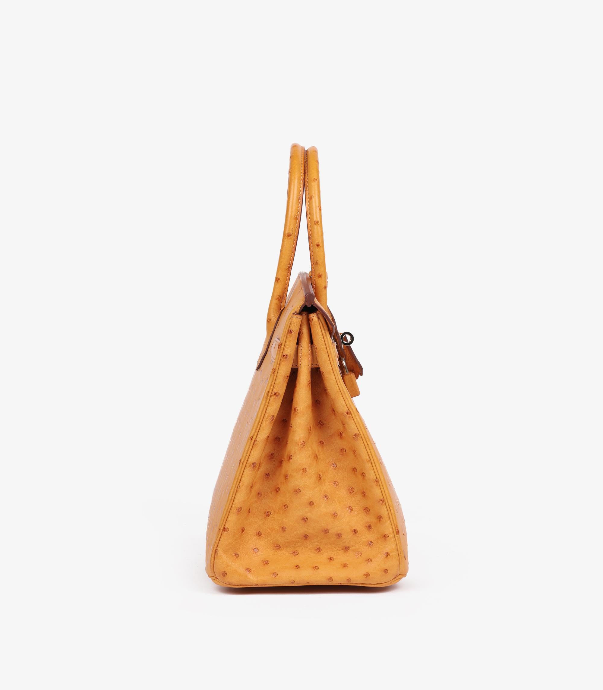 Orange Hermès Saffron Ostrich Leather Birkin 30cm Retourne For Sale
