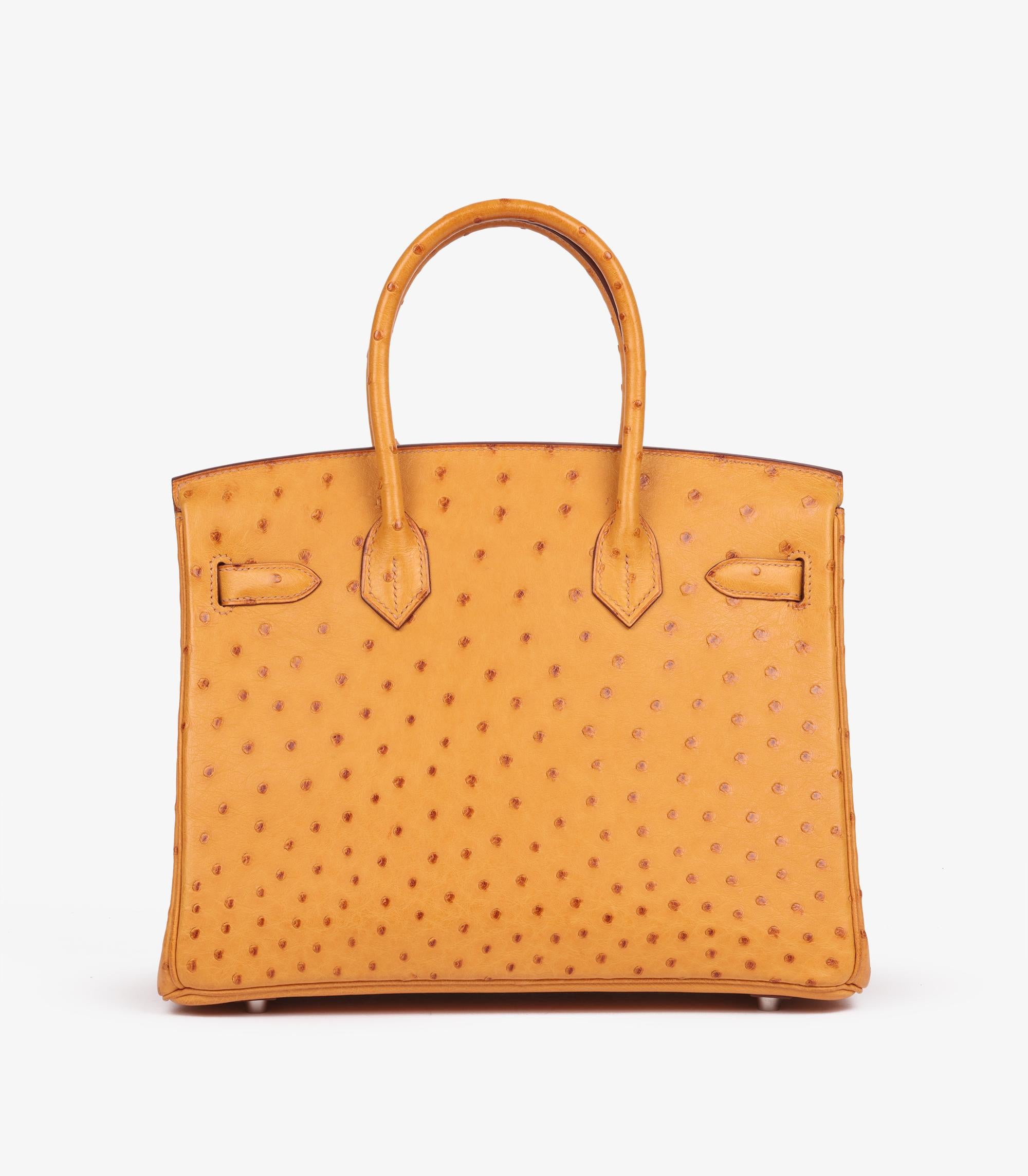 Hermès Saffron Ostrich Leather Birkin 30cm Retourne In Excellent Condition For Sale In Bishop's Stortford, Hertfordshire