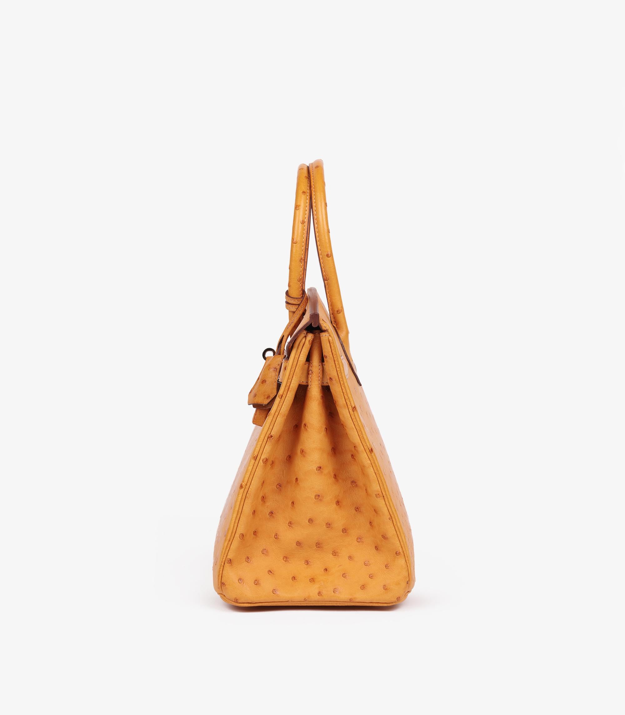 Women's or Men's Hermès Saffron Ostrich Leather Birkin 30cm Retourne For Sale