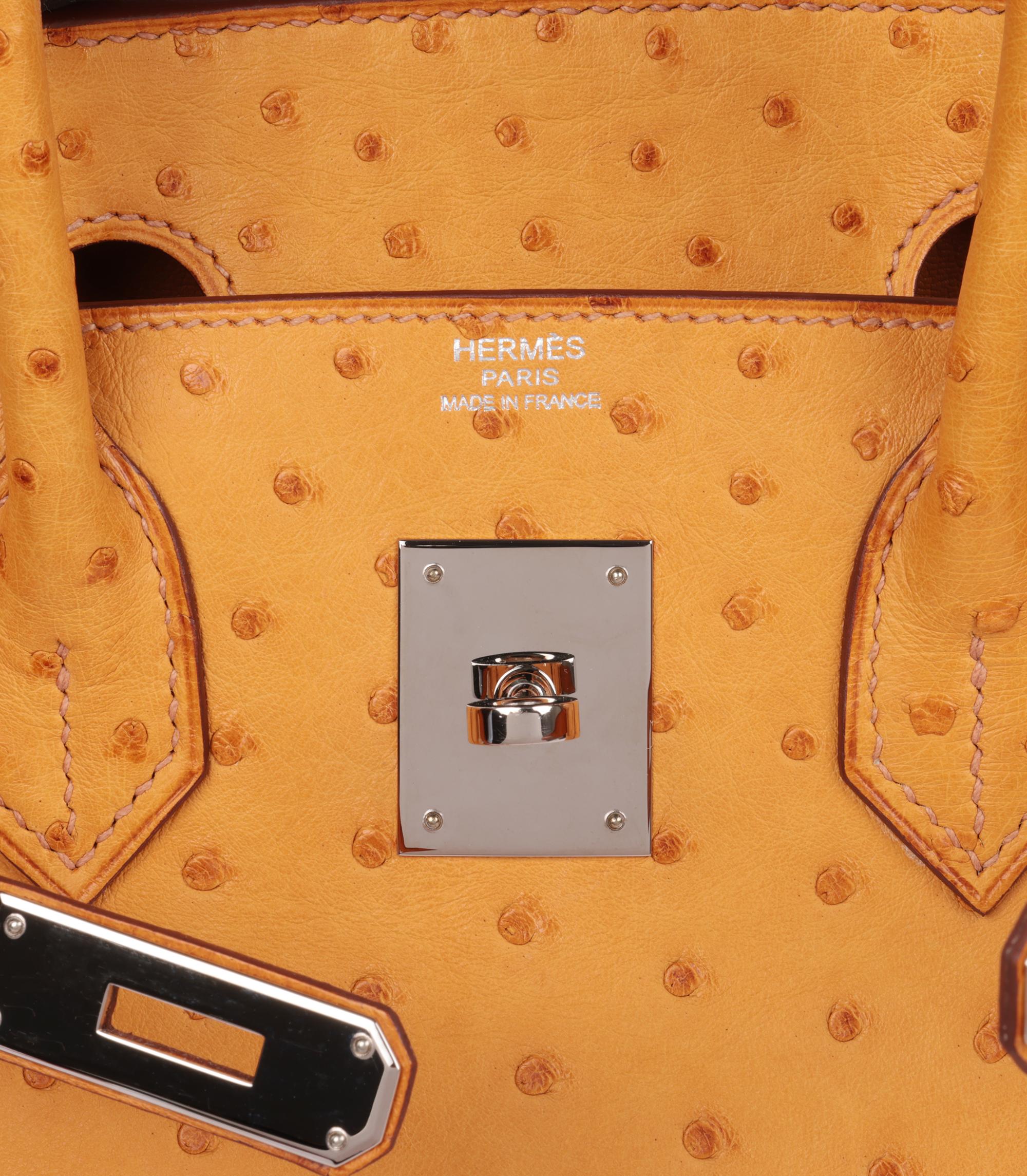 Hermès Saffron Ostrich Leather Birkin 30cm Retourne For Sale 3