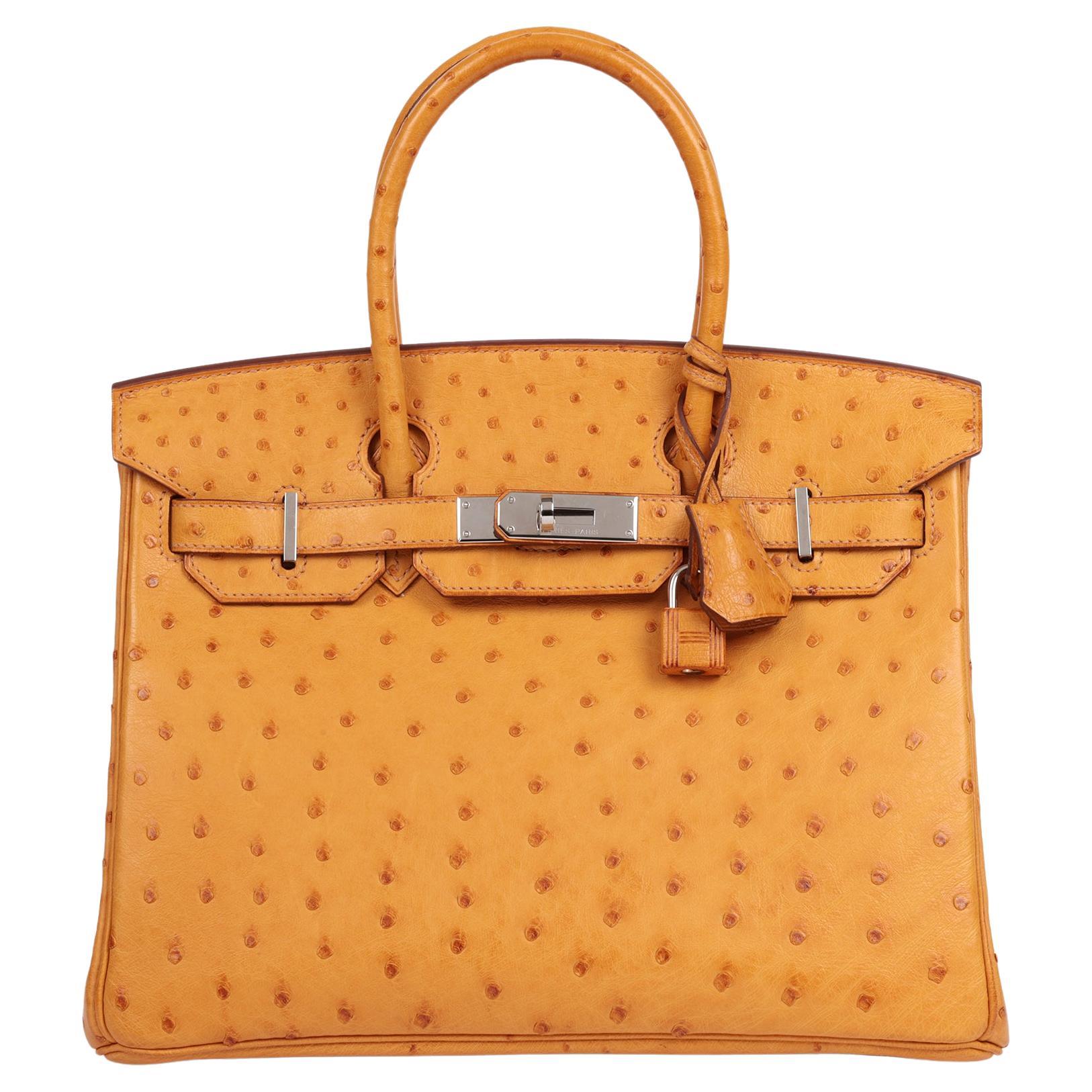 Hermès Saffron Ostrich Leather Birkin 30cm Retourne For Sale