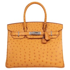Hermès Saffron Ostrich Leather Birkin 30cm Retourne